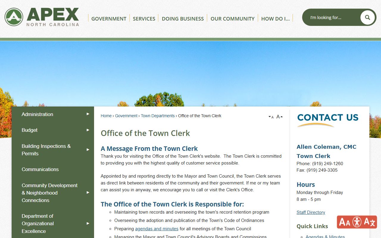 Town of Apex town clerk office for public records requests