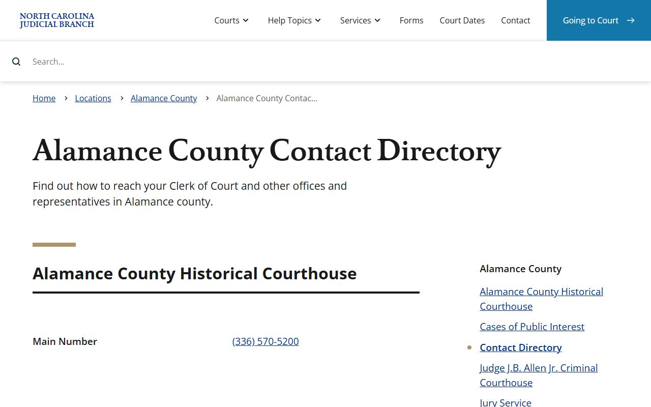 Alamance County Clerk of Superior Court criminal court records contact