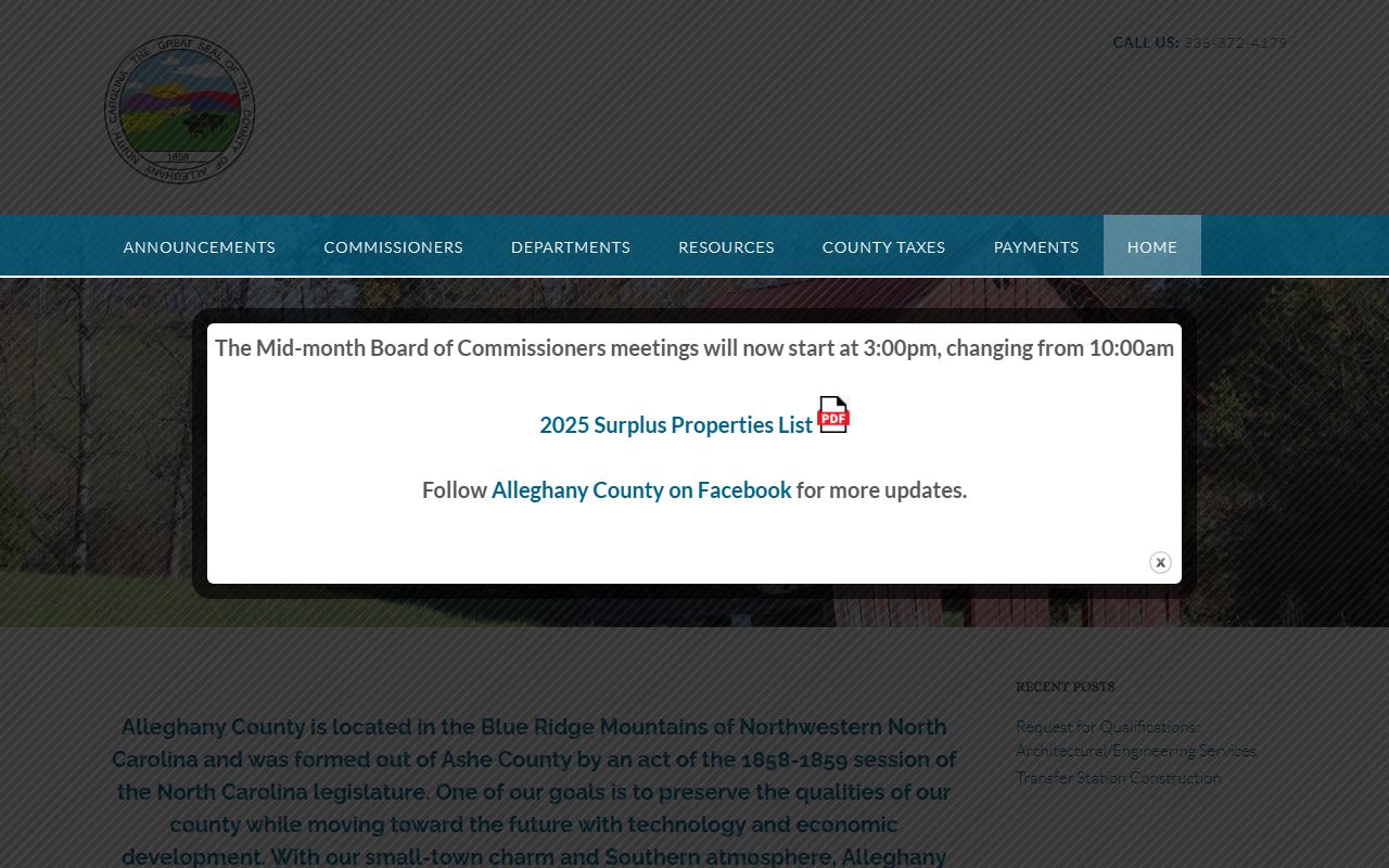 Alleghany County government website for criminal court records information