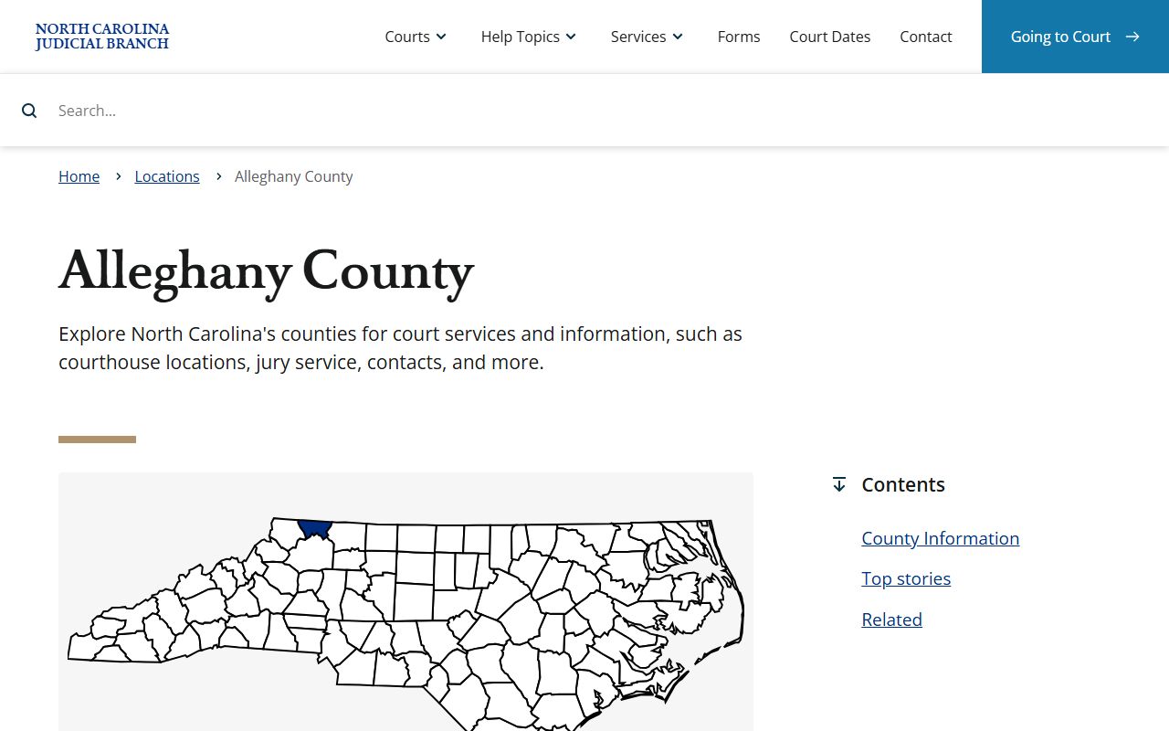 Alleghany County NC Courts page for criminal court records
