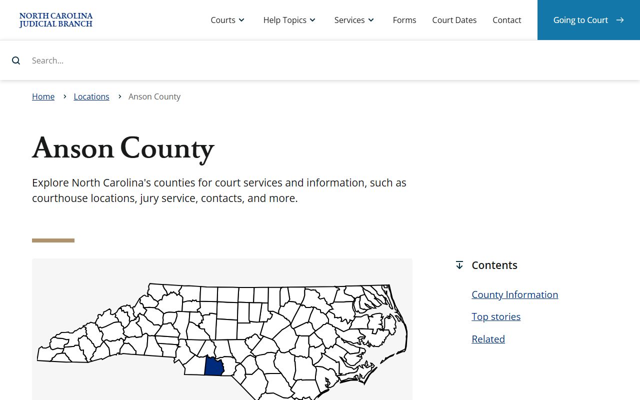 Anson County NC Courts page for criminal court records