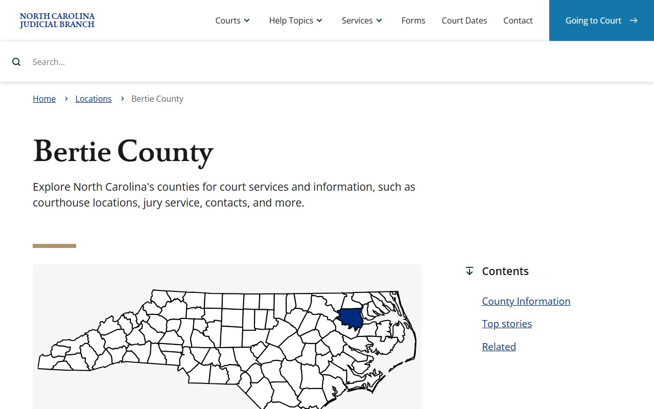 Bertie County NC Courts page for criminal court records