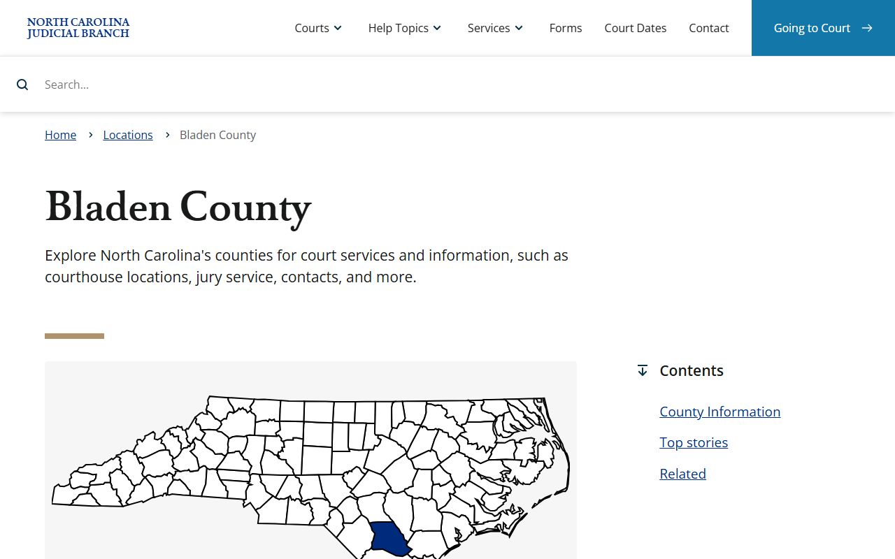 Bladen County NC Courts page for criminal court records