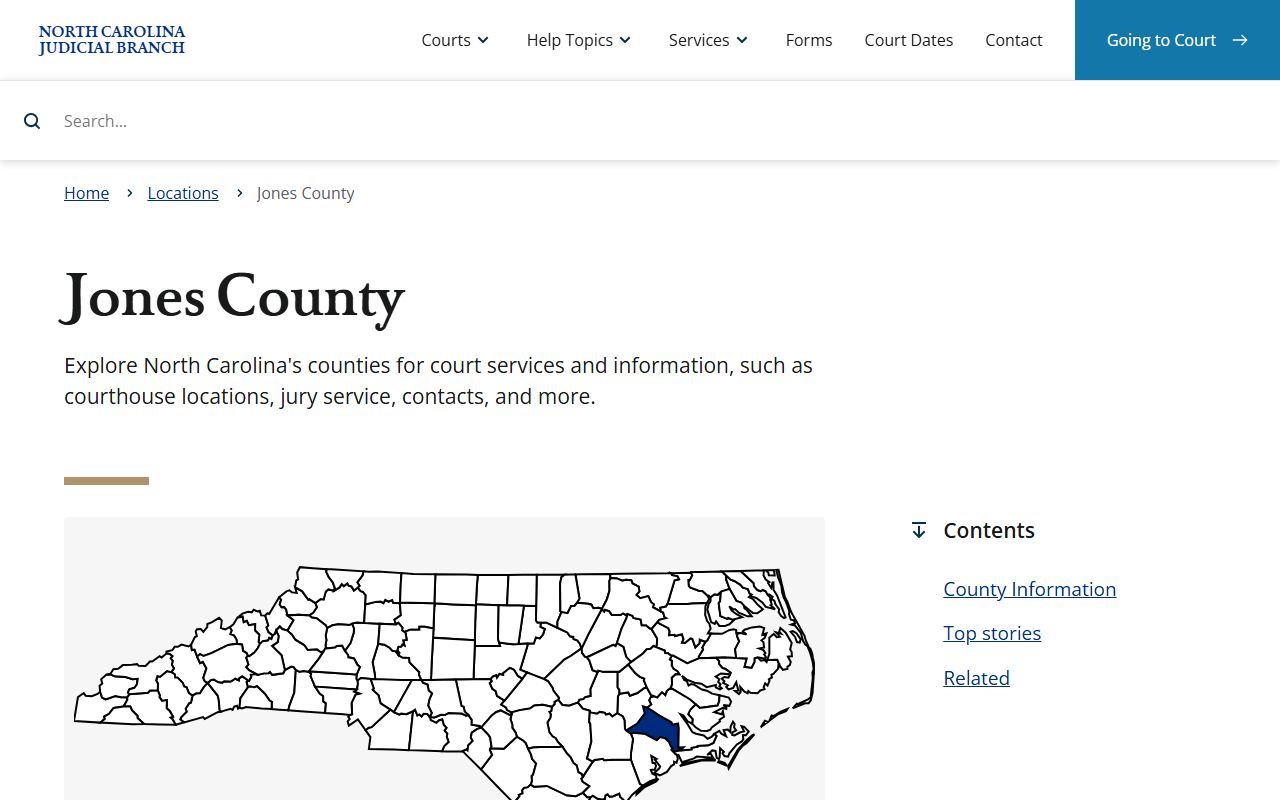 Jones County NC Courts page for criminal court records
