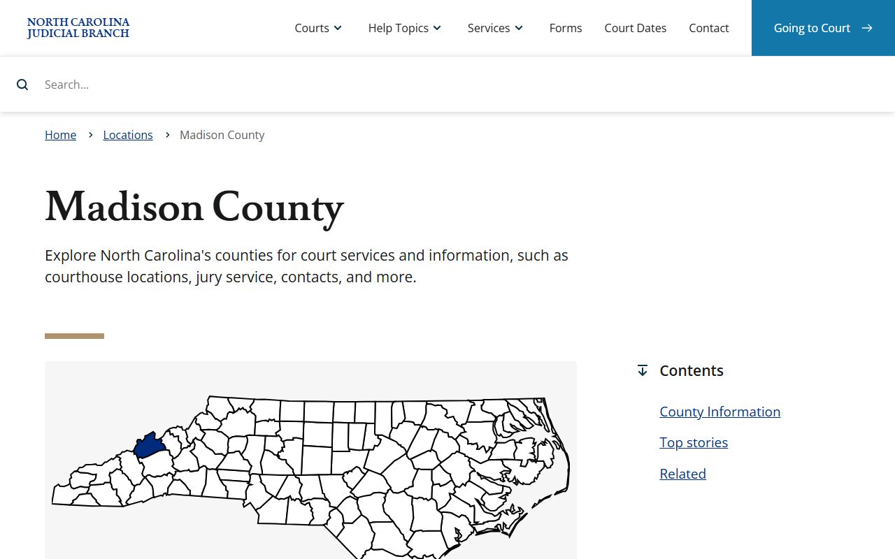 Madison County NC Courts page for criminal court records