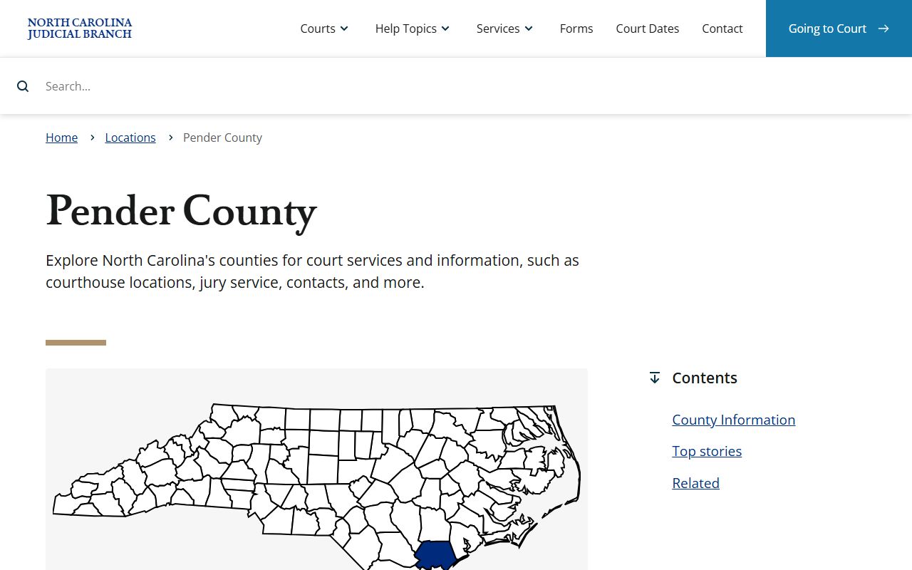 Pender County NC Courts page for criminal court records