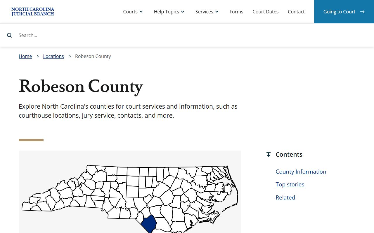Robeson County NC Courts page for criminal court records