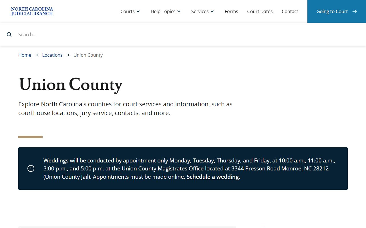 Union County NC Courts page for criminal court records