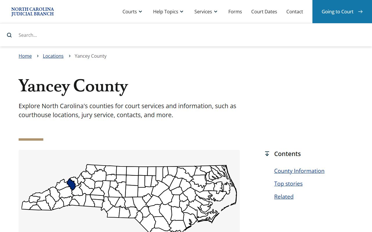 Yancey County NC Courts page for criminal court records