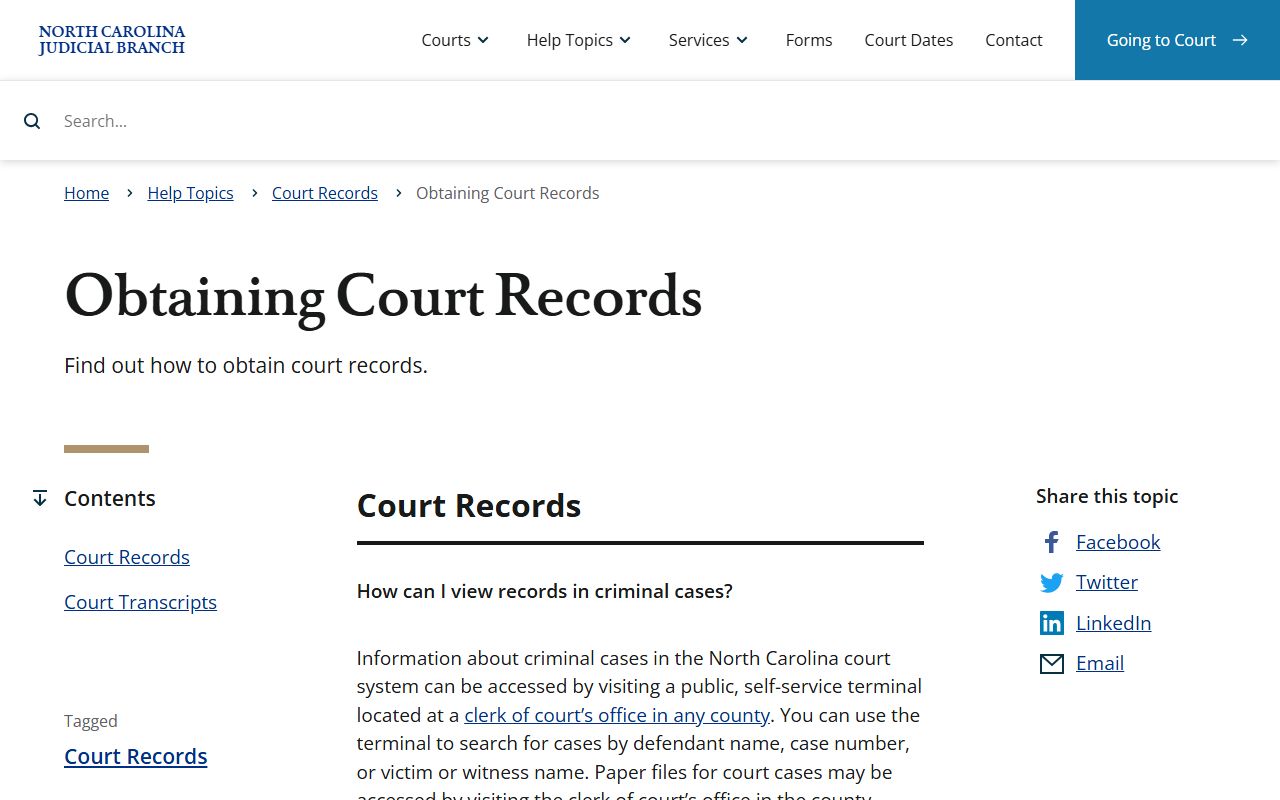 Obtaining criminal court records at North Carolina courthouses