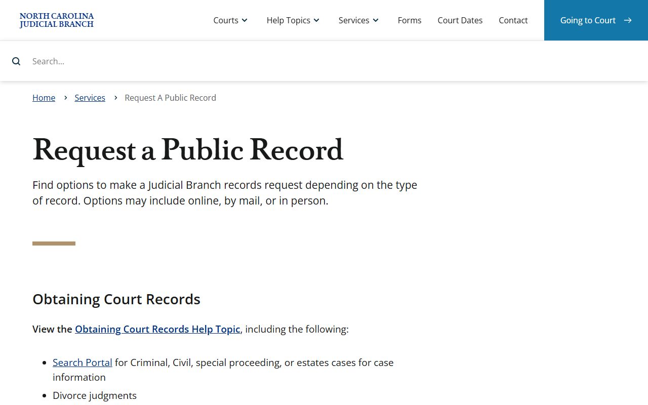 North Carolina court records public request form
