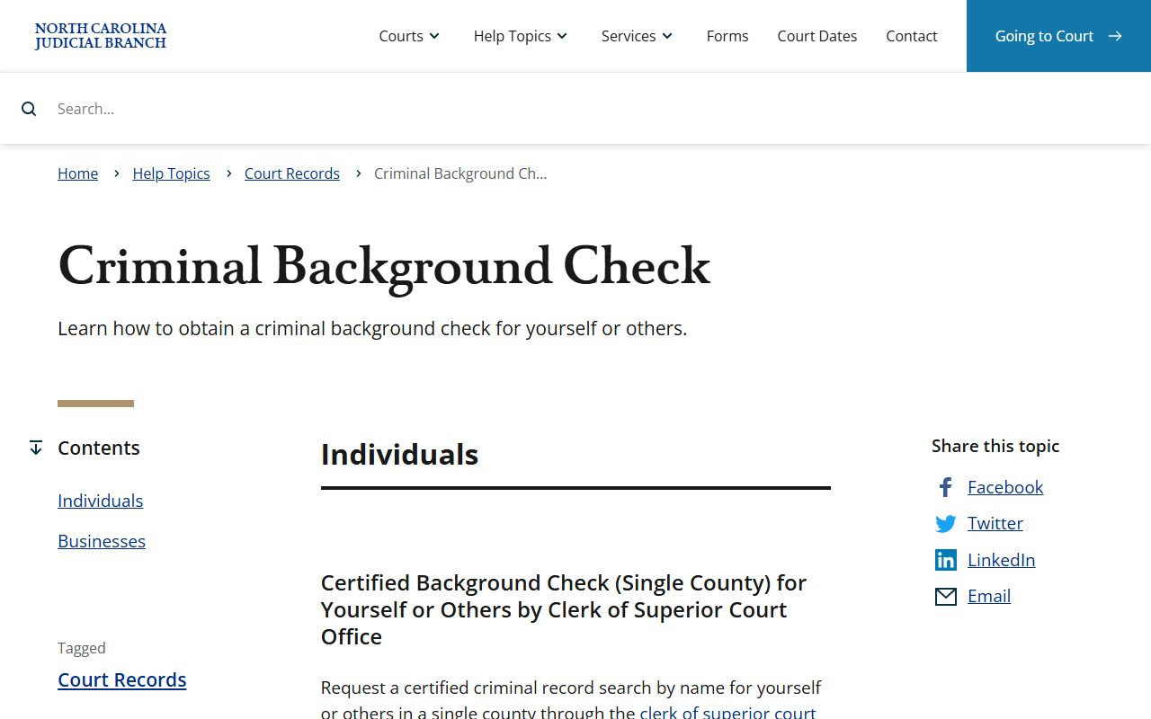 North Carolina criminal background check system for court records