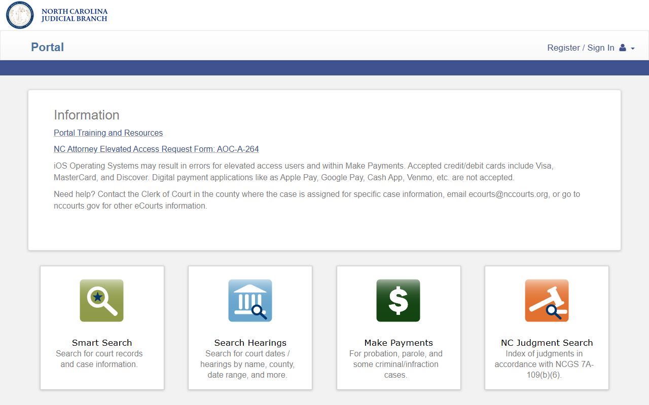 NC eCourts portal for searching North Carolina criminal court records