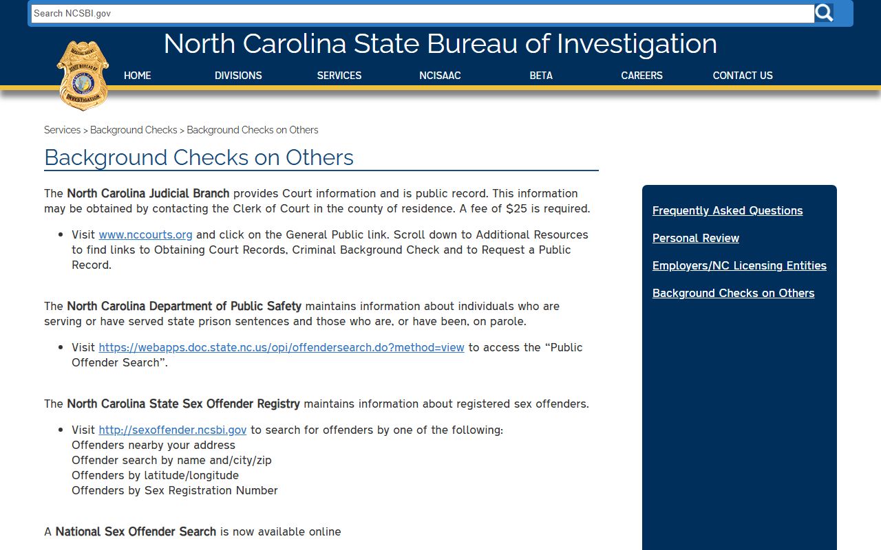 NC State Bureau of Investigation criminal background checks