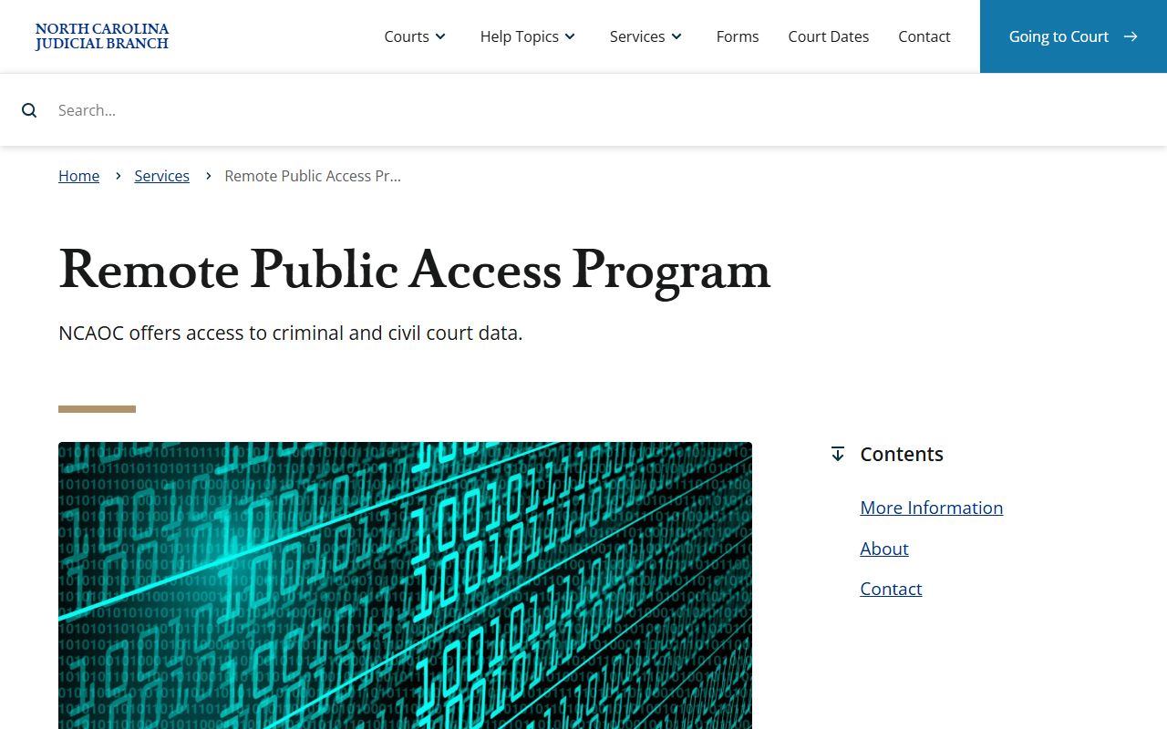 Remote Public Access Program for North Carolina criminal court records